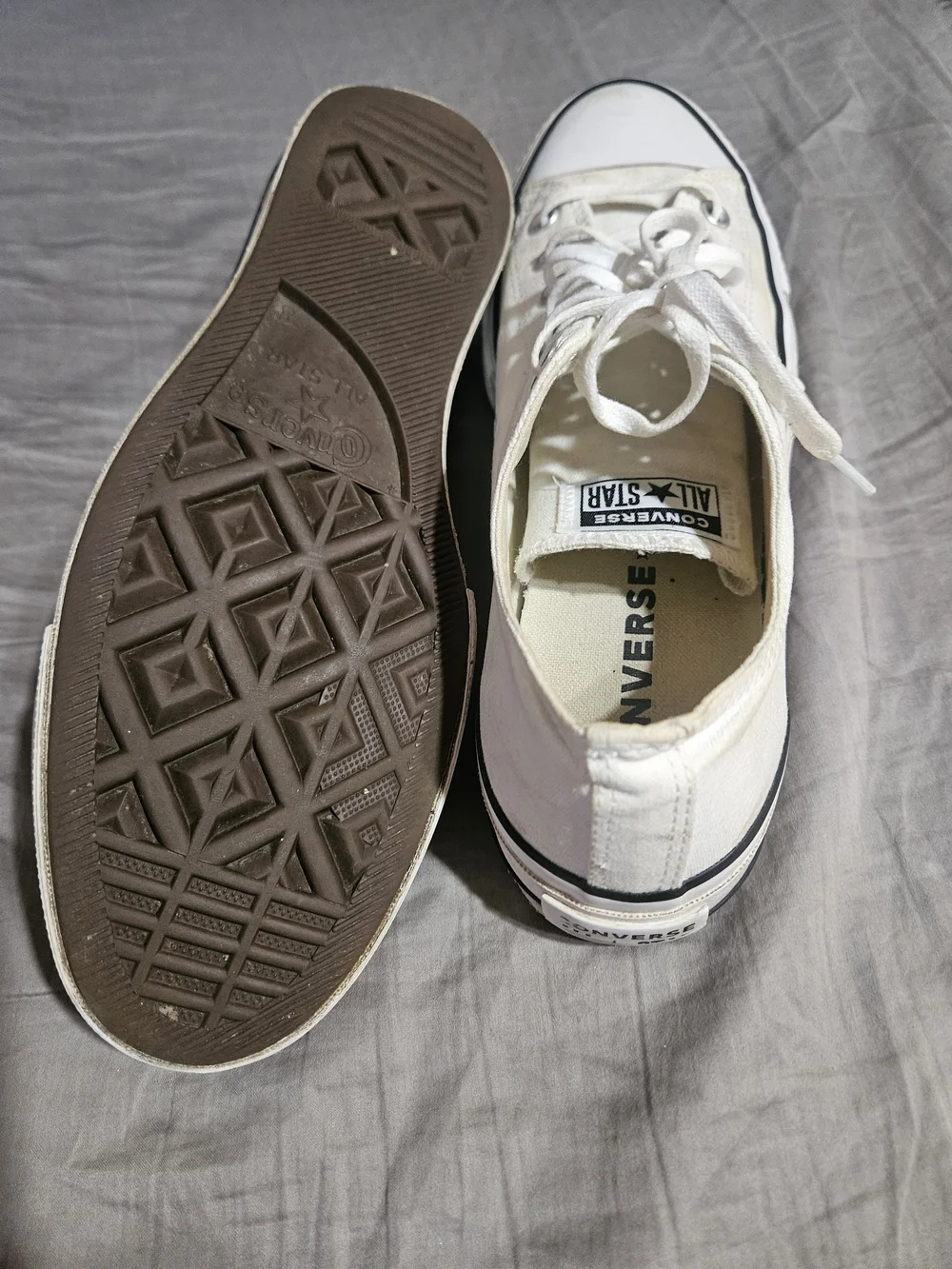Converse White Platform Canvas Low Top Sneakers with Black Stripe, Size 10 Women